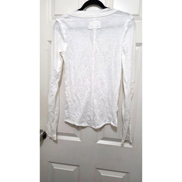 We The Free White Long-Sleeve Henley Thermal Top Crochet Sleeve Detail Womens M - Picture 3 of 6